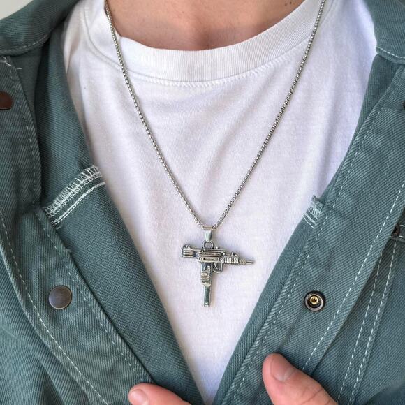 Other Other - Y2K Silver Stainless Steel Uzi Necklace Urban Pendant Unisex Streetwear New